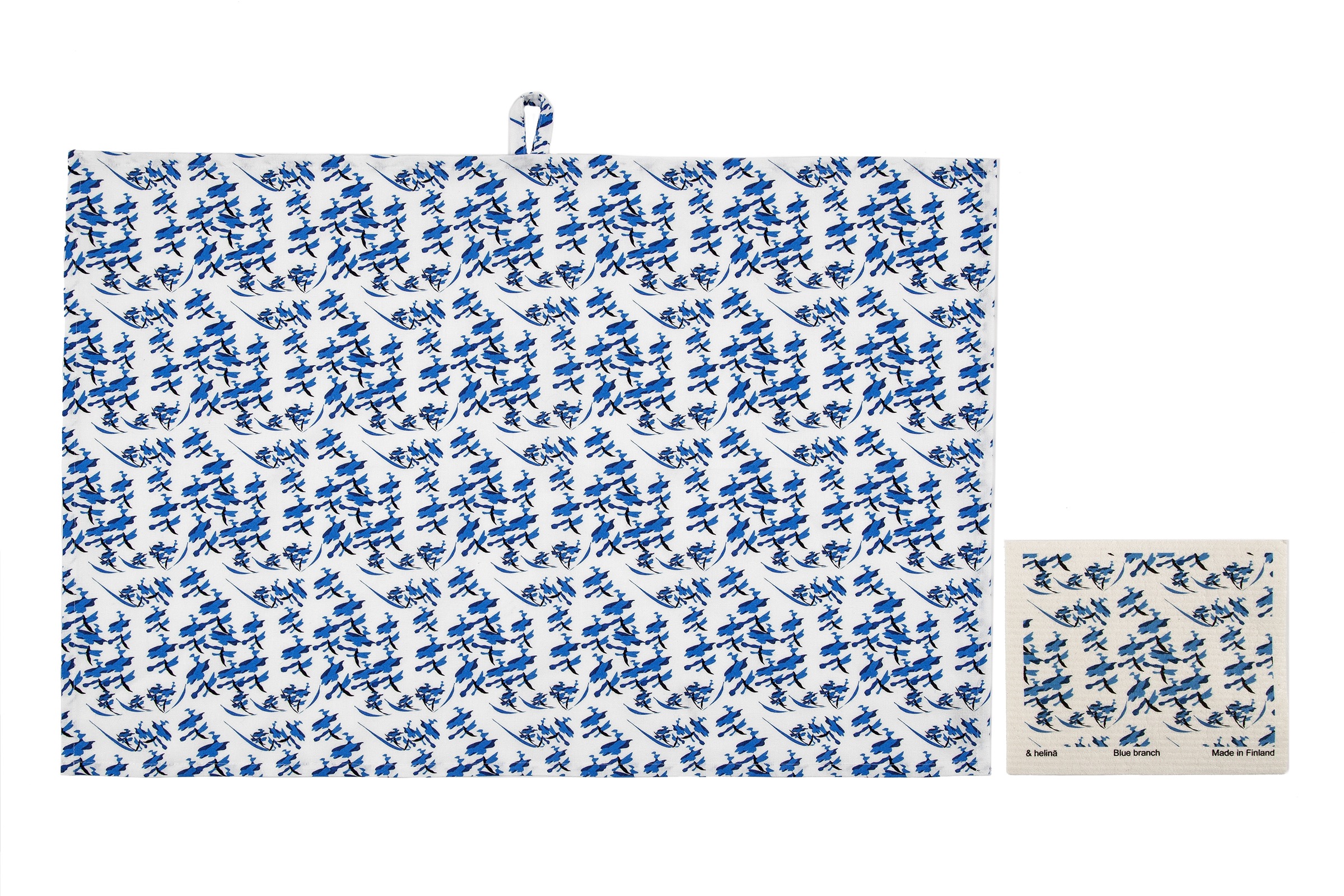 tea towel and dish cloth set;
Blue Branch