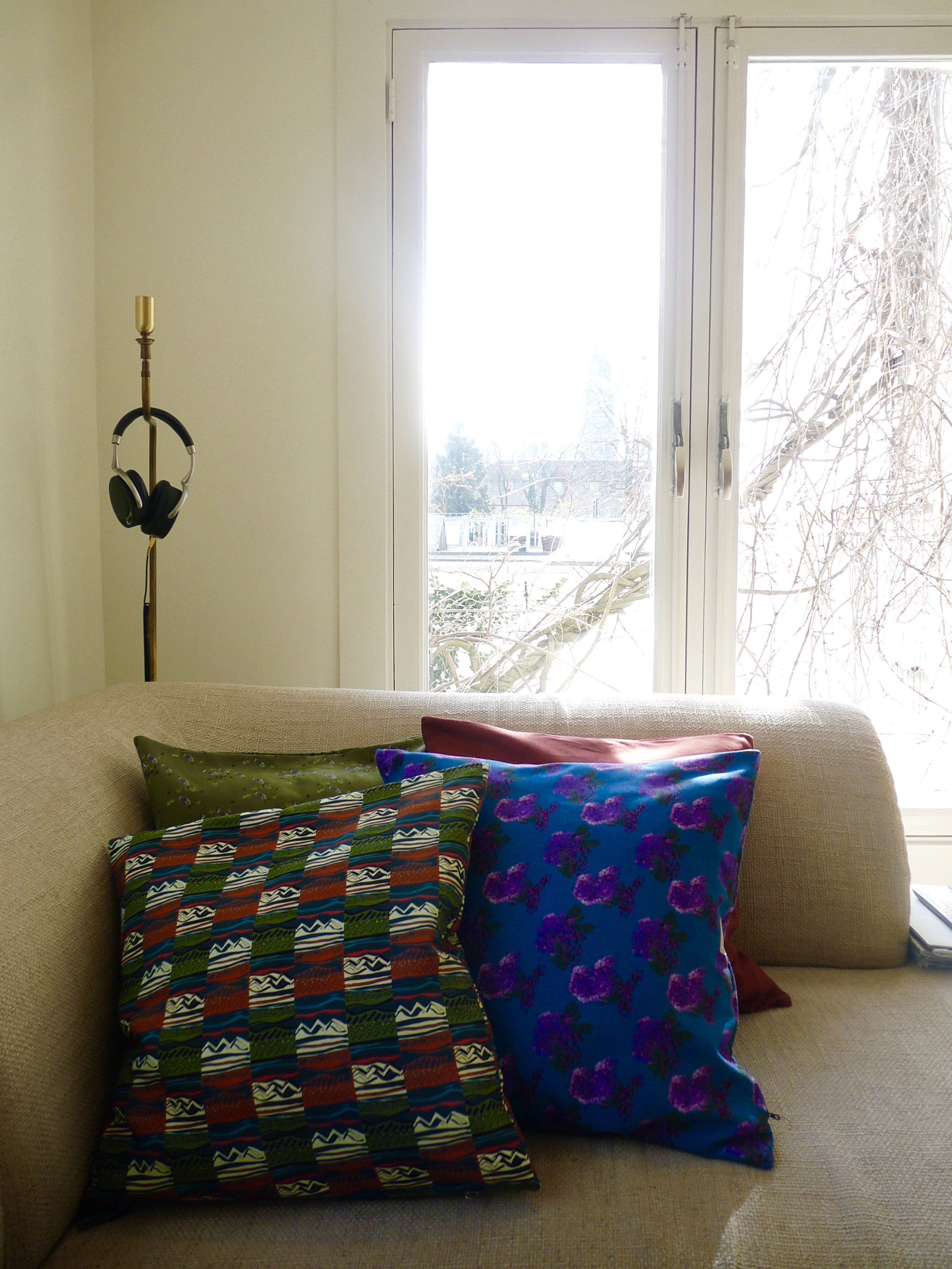 cushion cover;
Uluruloru (l) and Wycombe Road flowers (r)